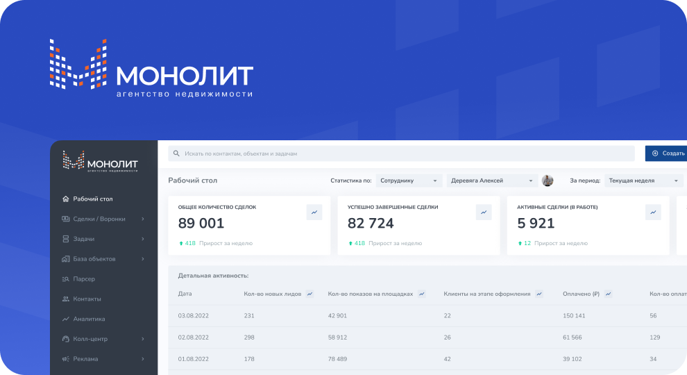 CRM агентства недвижимости «Монолит»